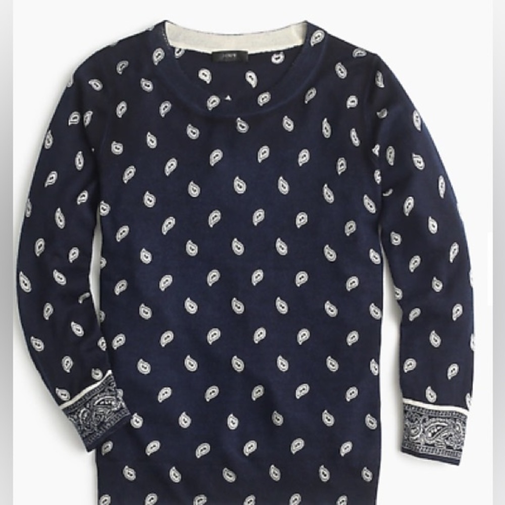 J.Crew Pullover Knit Tippi Sweater Merino Wool Bandana Print Navy/White. XL.